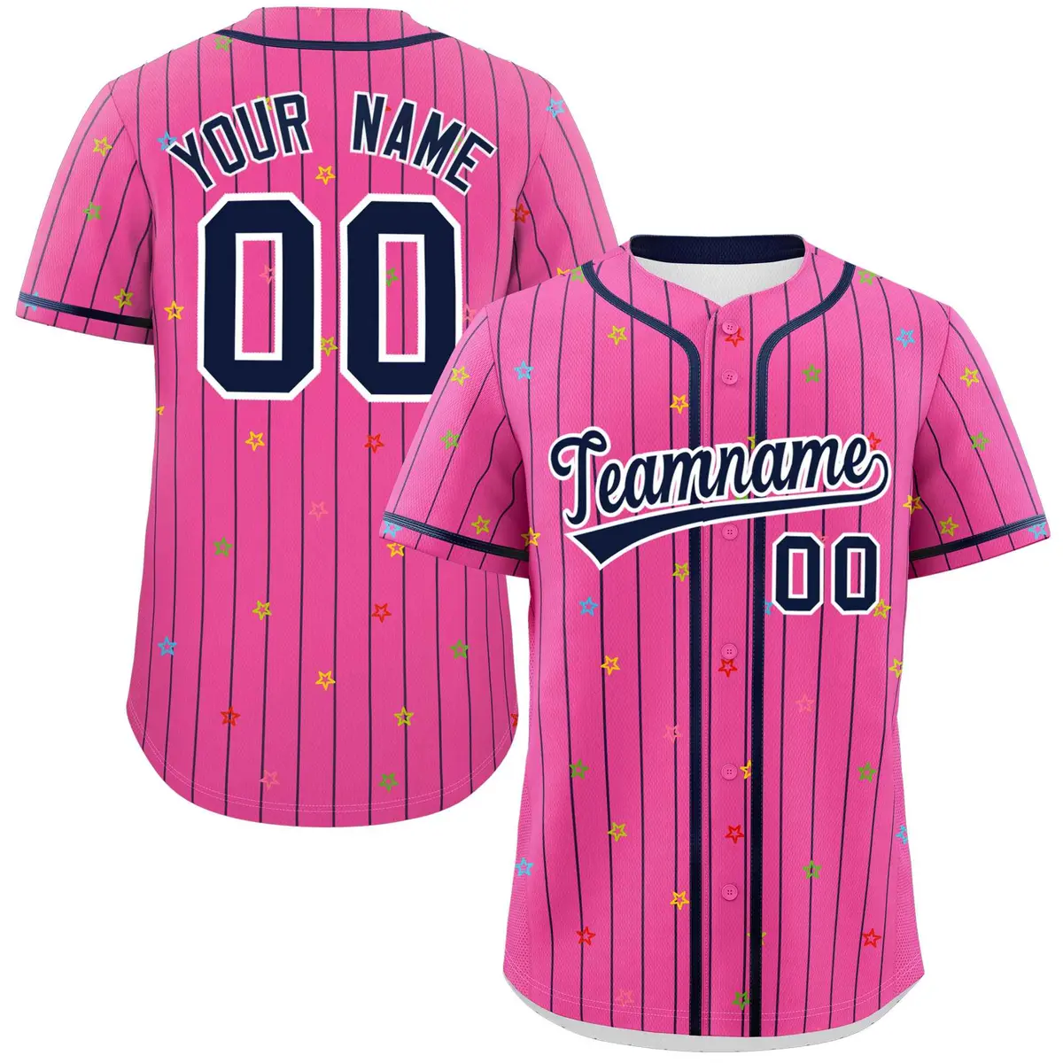 Pink Navy Stripe Star Pattern Authentic Baseball Jersey