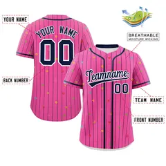 Pink Navy Stripe Star Pattern Authentic Baseball Jersey 2