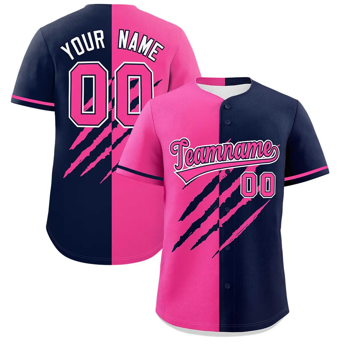 Pink Navy Tiger Claw Scratch Split Baseball Jersey