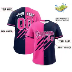 Pink Navy Tiger Claw Scratch Split Baseball Jersey 2