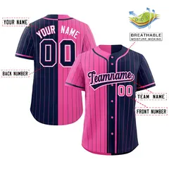 Pink Navy Two Tone Striped Authentic Baseball Jersey 2