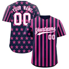 Pink Navy White American Flag Graffiti Baseball Jersey 1