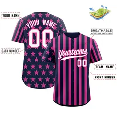 Pink Navy White American Flag Graffiti Baseball Jersey 2
