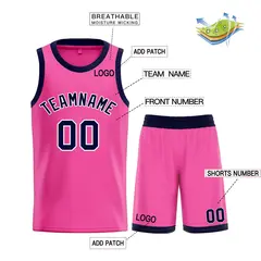 Pink Navy-White Bull Classic Sets Basketball Jersey 3