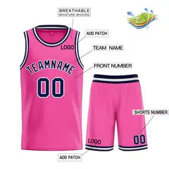 Pink Navy-White Bull Classic Sets Basketball Jersey 3