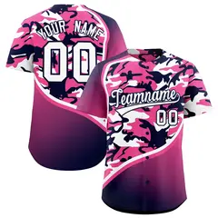 Pink Navy White Camo Gradient Fashion Baseball Jersey 1