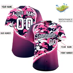 Pink Navy White Camo Gradient Fashion Baseball Jersey 2