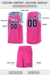 Pink Navy-White Chest Color Block Basketball Jersey 2