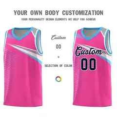 Pink Navy-White Chest Color Block Basketball Jersey 3