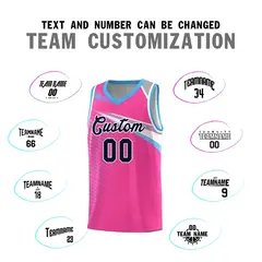 Pink Navy-White Chest Color Block Basketball Jersey 4