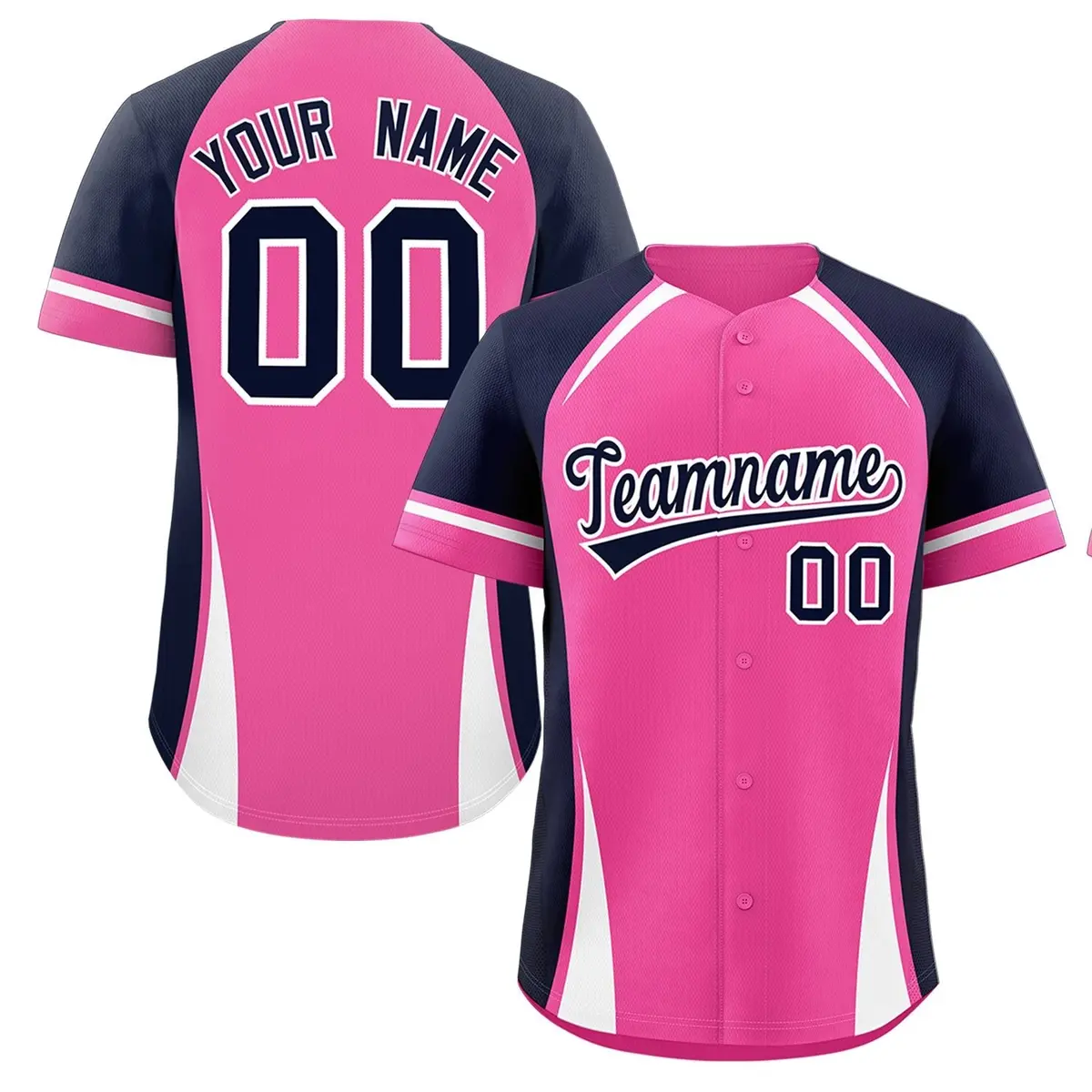 Pink Navy-White Color Block Authentic Baseball Jersey