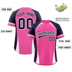 Pink Navy-White Color Block Authentic Baseball Jersey 2