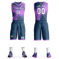 Pink Navy-White Gradient Slash Basketball Jersey Sets