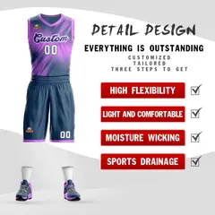 Pink Navy-White Gradient Slash Basketball Jersey Sets 2