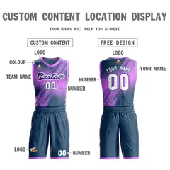 Pink Navy-White Gradient Slash Basketball Jersey Sets 3