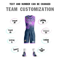 Pink Navy-White Gradient Slash Basketball Jersey Sets 4