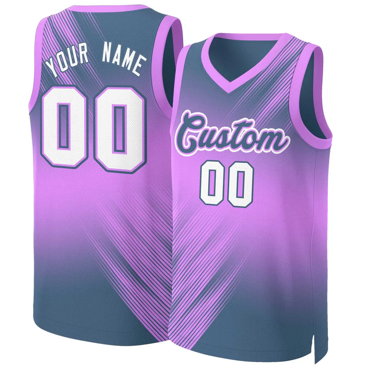 Pink Navy-White Gradient Slash Basketball Jersey
