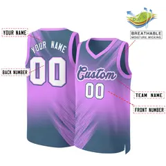 Pink Navy-White Gradient Slash Basketball Jersey 2