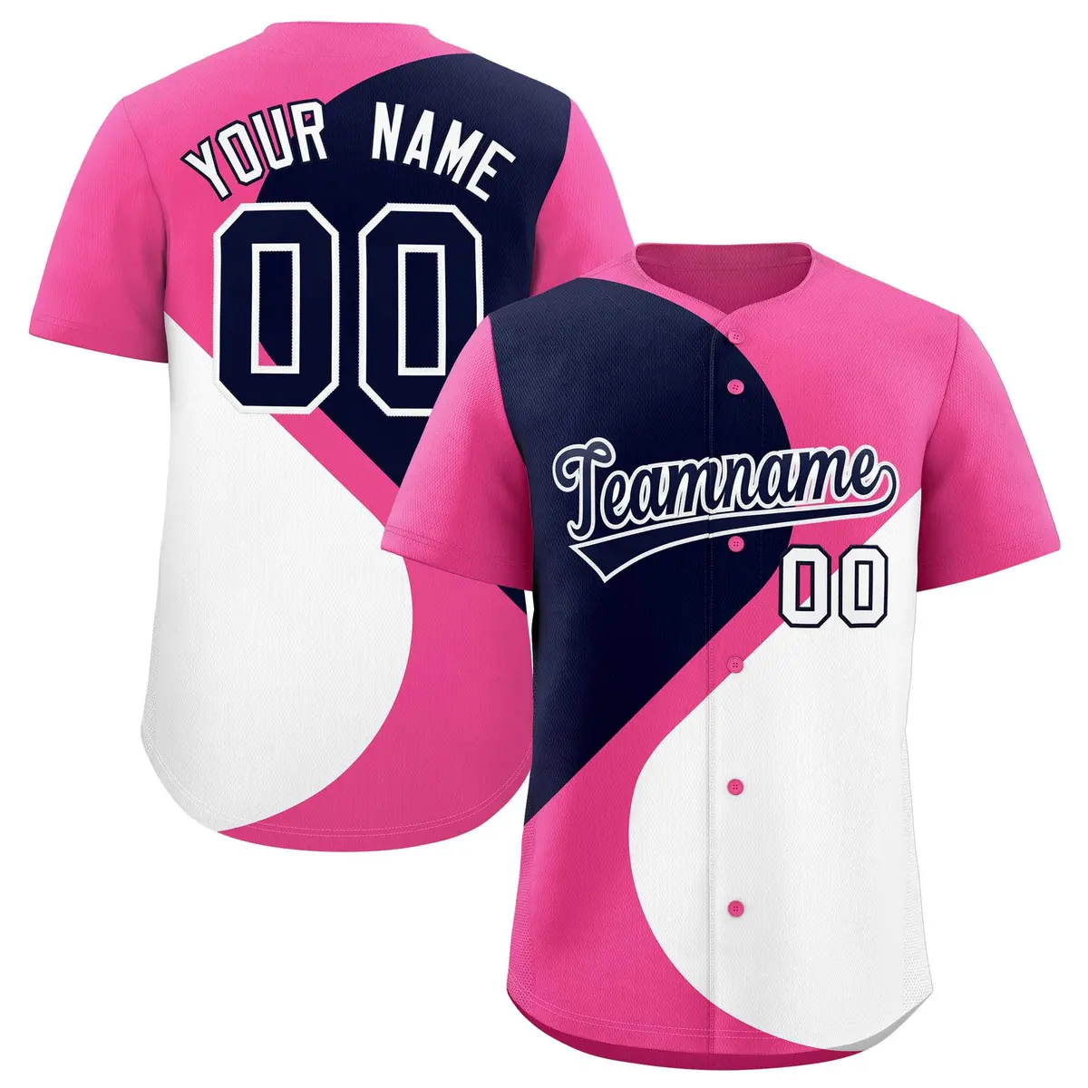Pink Navy White Half Heart Color Block Baseball Jersey
