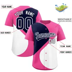 Pink Navy White Half Heart Color Block Baseball Jersey 2