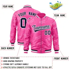 Pink Navy-White Letter Full-Zip Varsity Bomber Jacket 2