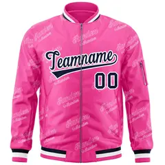 Pink Navy-White Letter Full-Zip Varsity Bomber Jacket 3