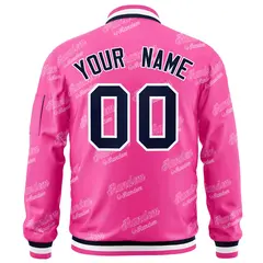 Pink Navy-White Letter Full-Zip Varsity Bomber Jacket 4