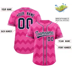 Pink Navy-White Ripple Design Authentic Baseball Jersey 2