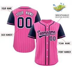 Pink Navy-White Stripe Raglan Baseball Jersey 2