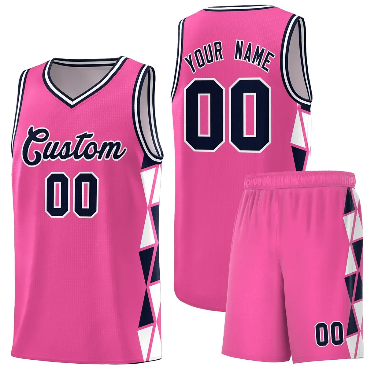 Pink Navy-White Triangle Splicing Basketball Jersey