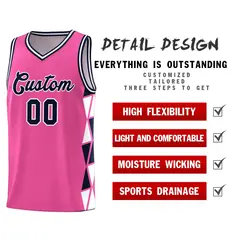 Pink Navy-White Triangle Splicing Basketball Jersey 4