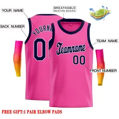 Pink Navy-Yellow Classic Casual Basketball Jersey 2
