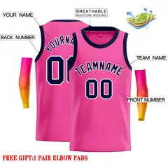 Pink Navy-Yellow Classic Casual Basketball Jersey 2
