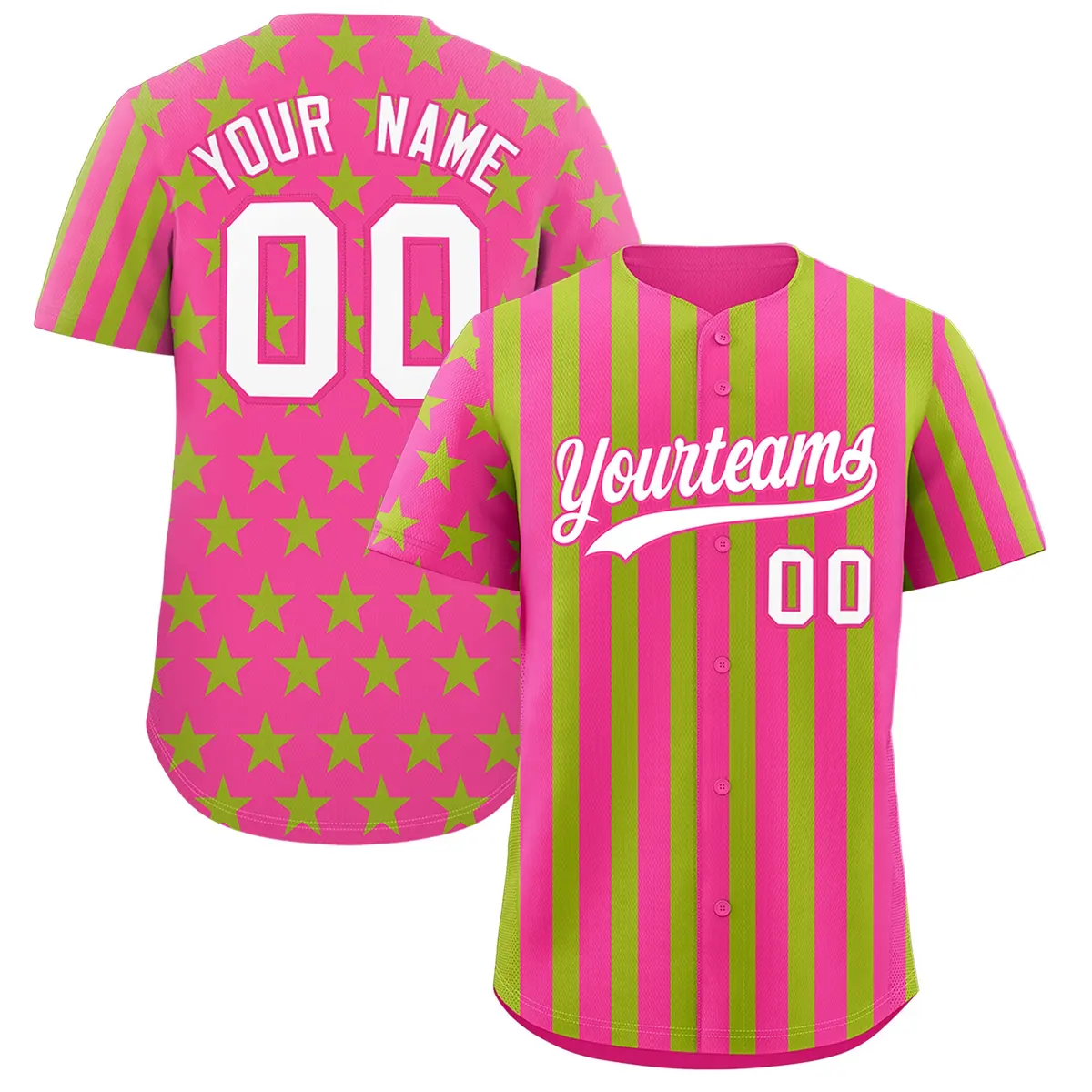 Pink Neon Green American Flag Graffiti Baseball Jersey