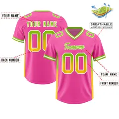 Pink Neon Green and Gold Gradient Sides Football Jersey 2