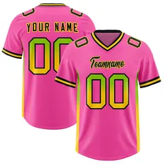 Pink Neon Green and Gold Gradient Sides Football Jersey 1