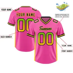Pink Neon Green and Gold Gradient Sides Football Jersey 2