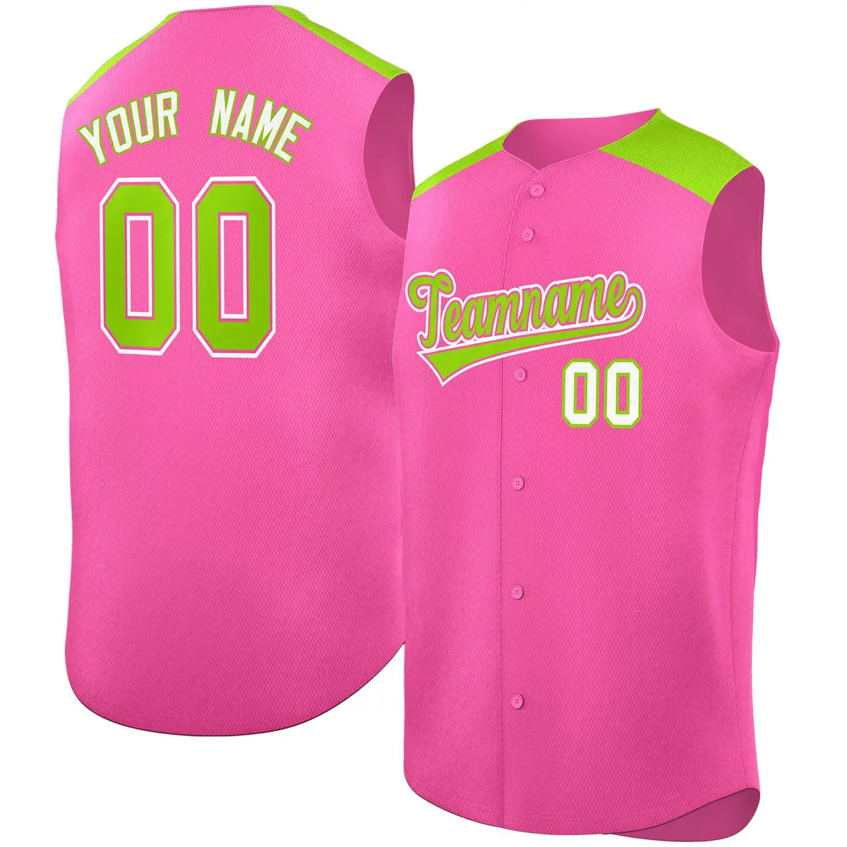 Pink Neon Green Classic Sleeveless Baseball Jersey