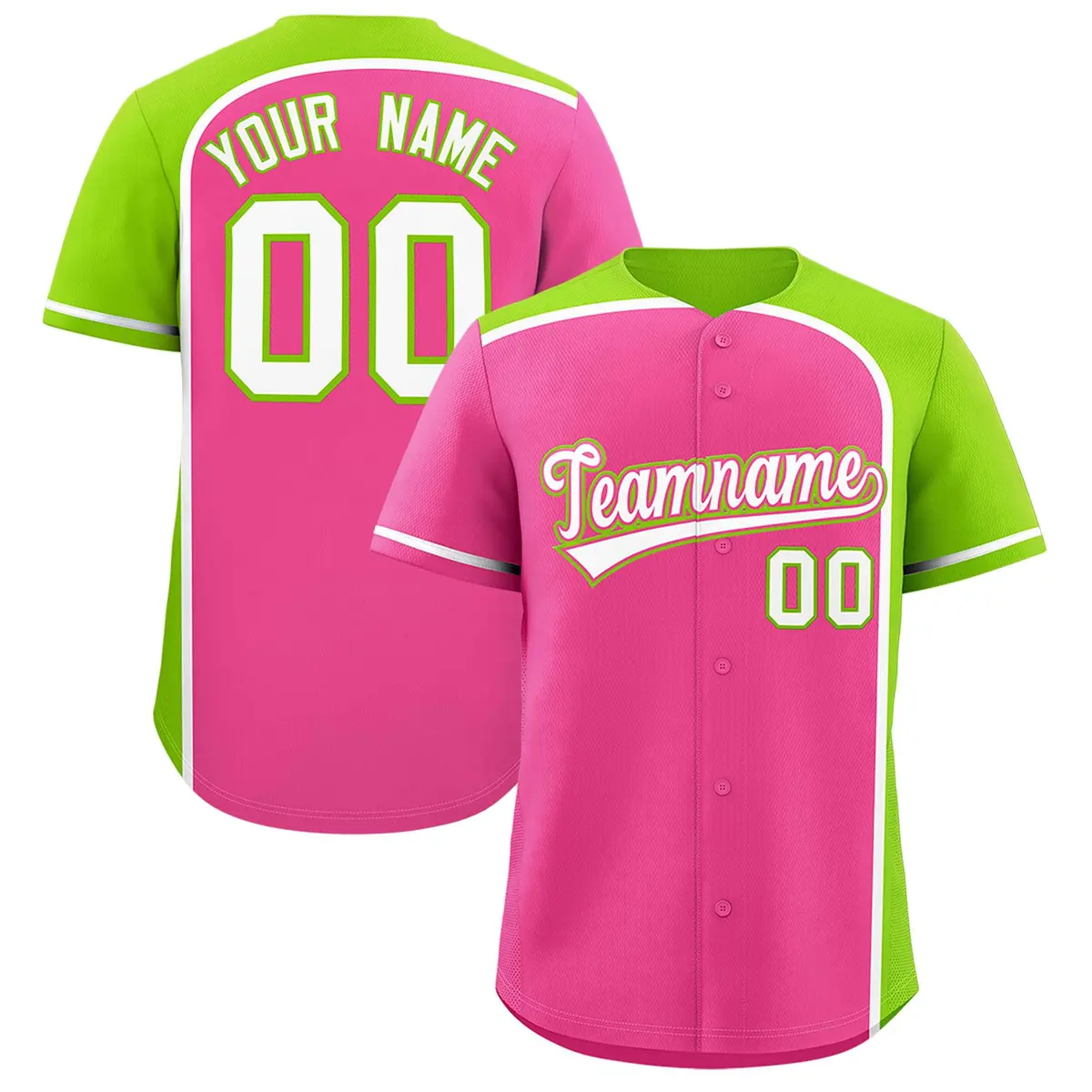 Pink Neon Green Color Block Authentic Baseball Jersey