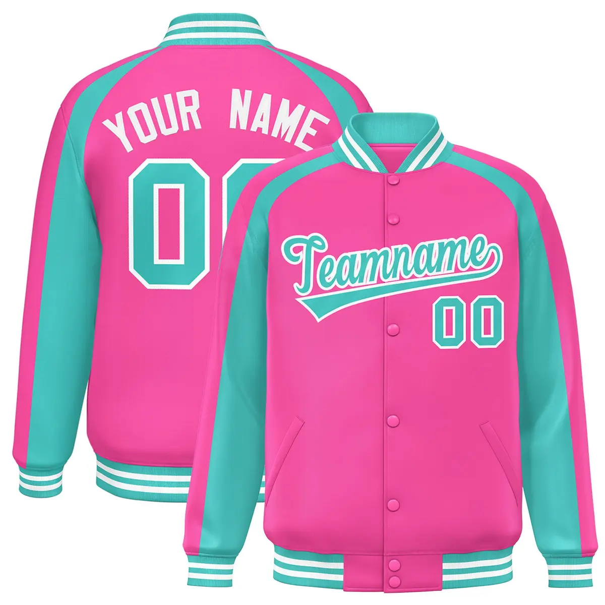 Pink Neon Green Color Block Raglan Varsity Letterman Jacket