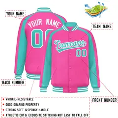 Pink Neon Green Color Block Raglan Varsity Letterman Jacket 2