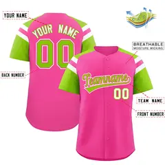 Pink Neon Green Contrast Raglan Sleeves Baseball Jersey 2