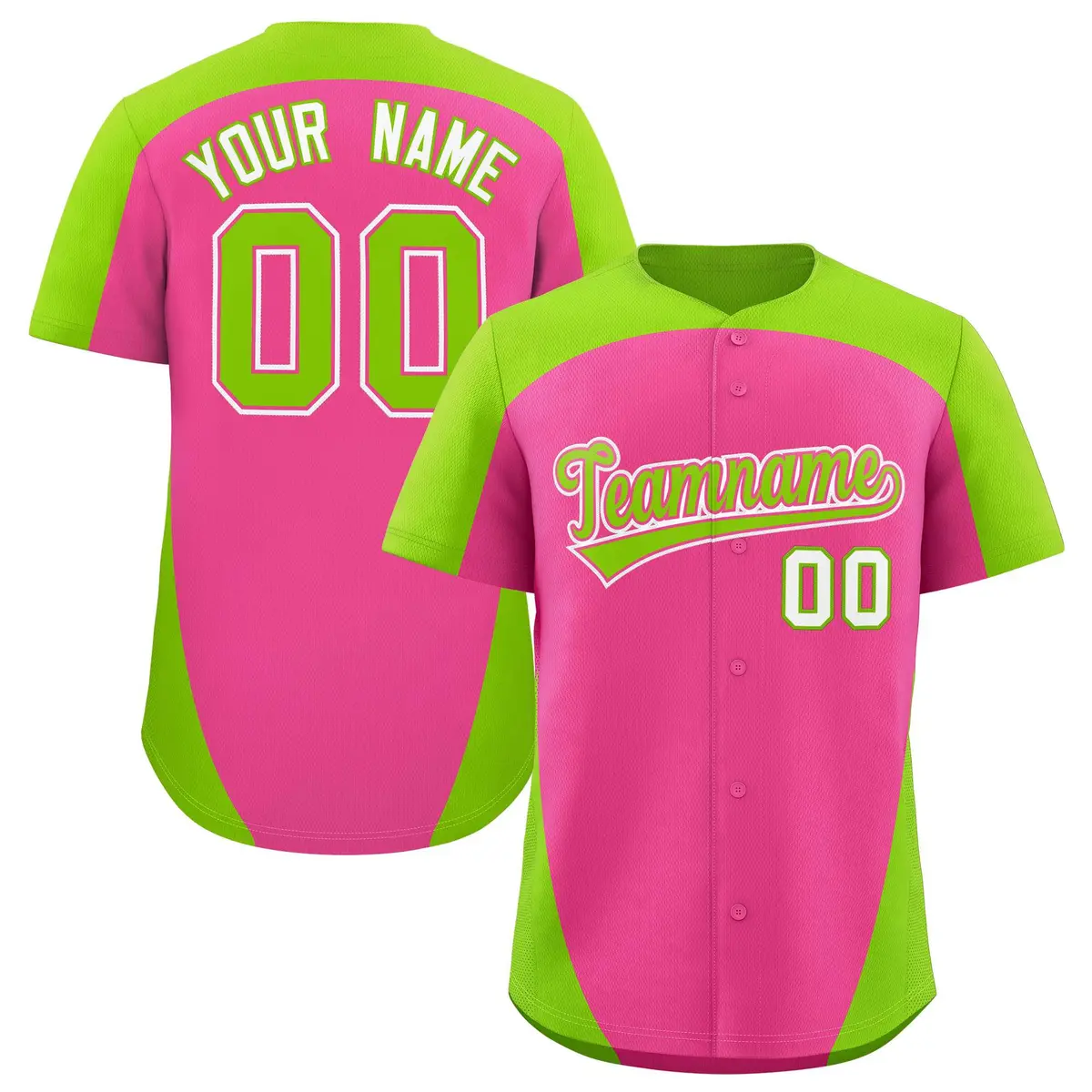 Pink Neon Green Edge Color Block Baseball Jersey