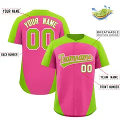Pink Neon Green Edge Color Block Baseball Jersey 2