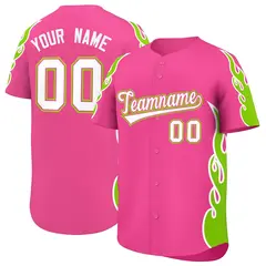 Pink Neon Green Flame Outline Baseball Jersey 1
