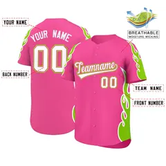Pink Neon Green Flame Outline Baseball Jersey 2