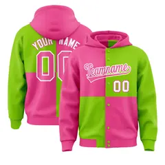 Pink Neon Green Four Squares Color Block Varsity Letterman Hoodie 1