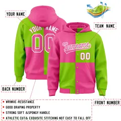 Pink Neon Green Four Squares Color Block Varsity Letterman Hoodie 4