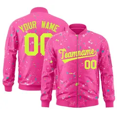 Pink Neon Green Full-Zip Graffiti Splash Varsity Letterman Jacket