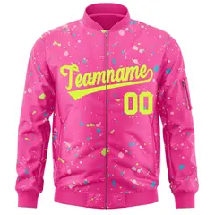 Pink Neon Green Full-Zip Graffiti Splash Varsity Letterman Jacket 3